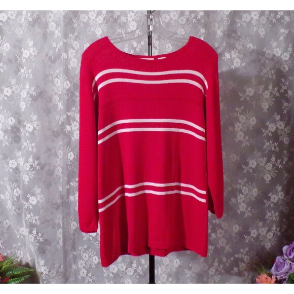 Bill Blass Jeans Vintage 80s Top Red & White Stripe Knit 1980s Retro Size Medium - Picture 1 of 7